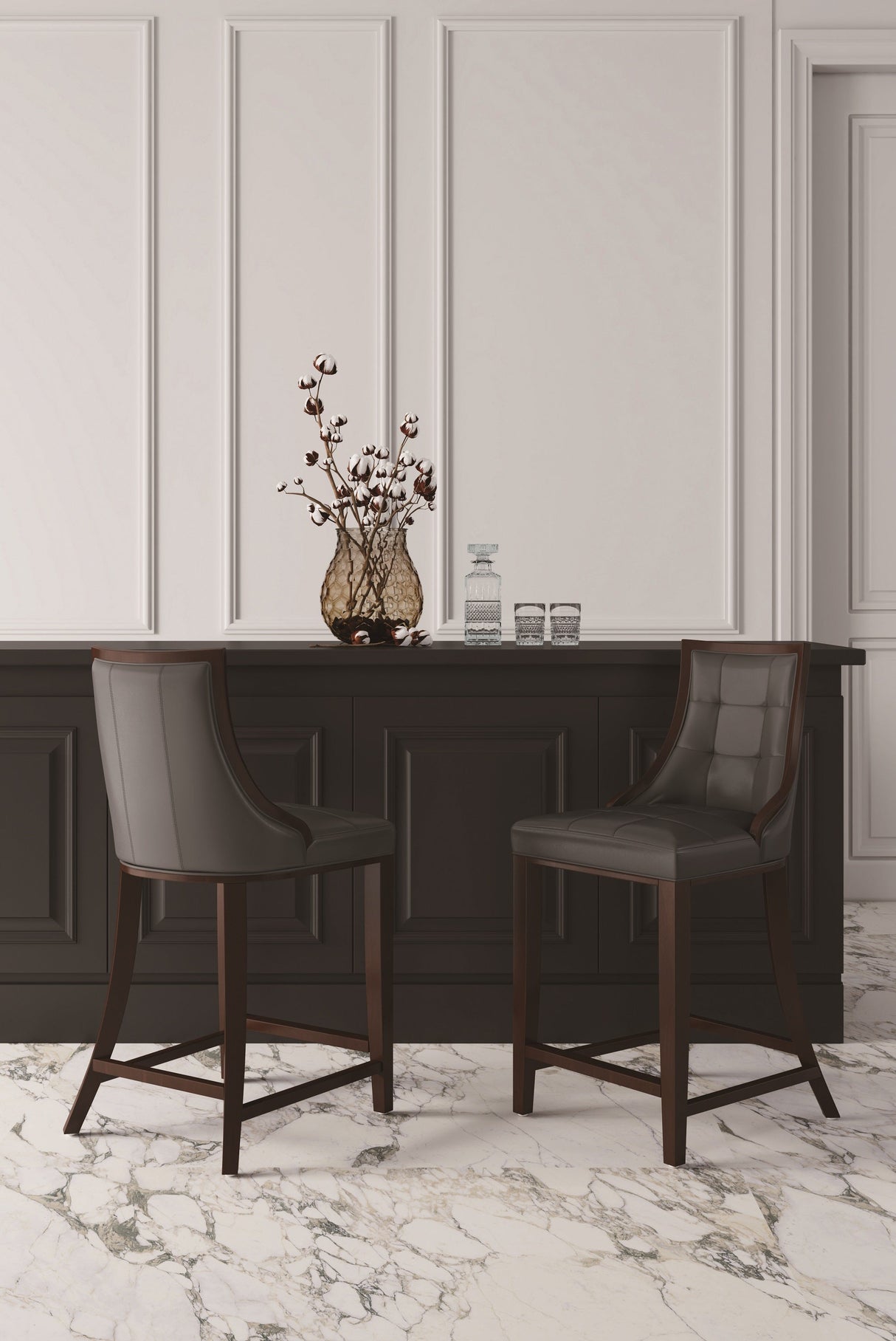 Fifth Avenue Faux Leather Counter Stool in Pebble Grey by Manhattan Comfort at Eve Furniture