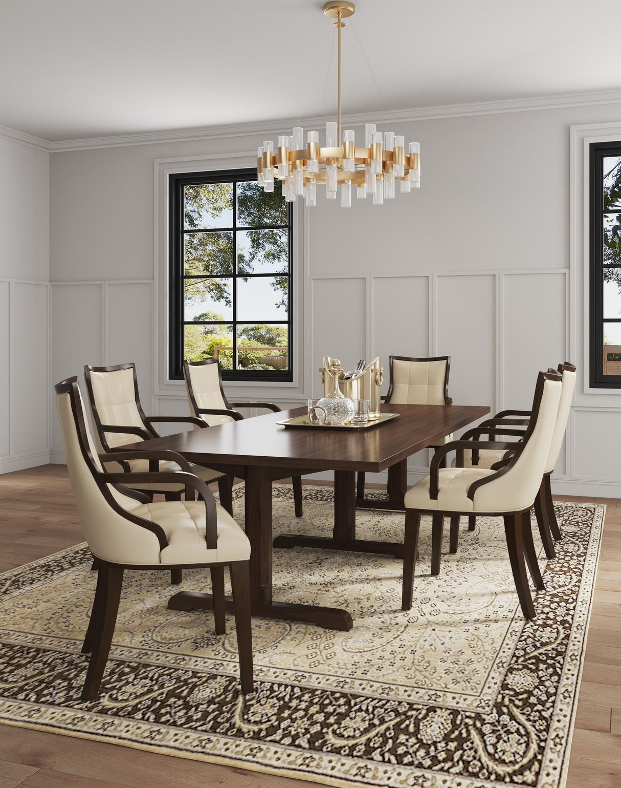 Fifth Avenue Faux Leather Dining Armchair Cream and Walnut by Manhattan Comfort at Eve Furniture