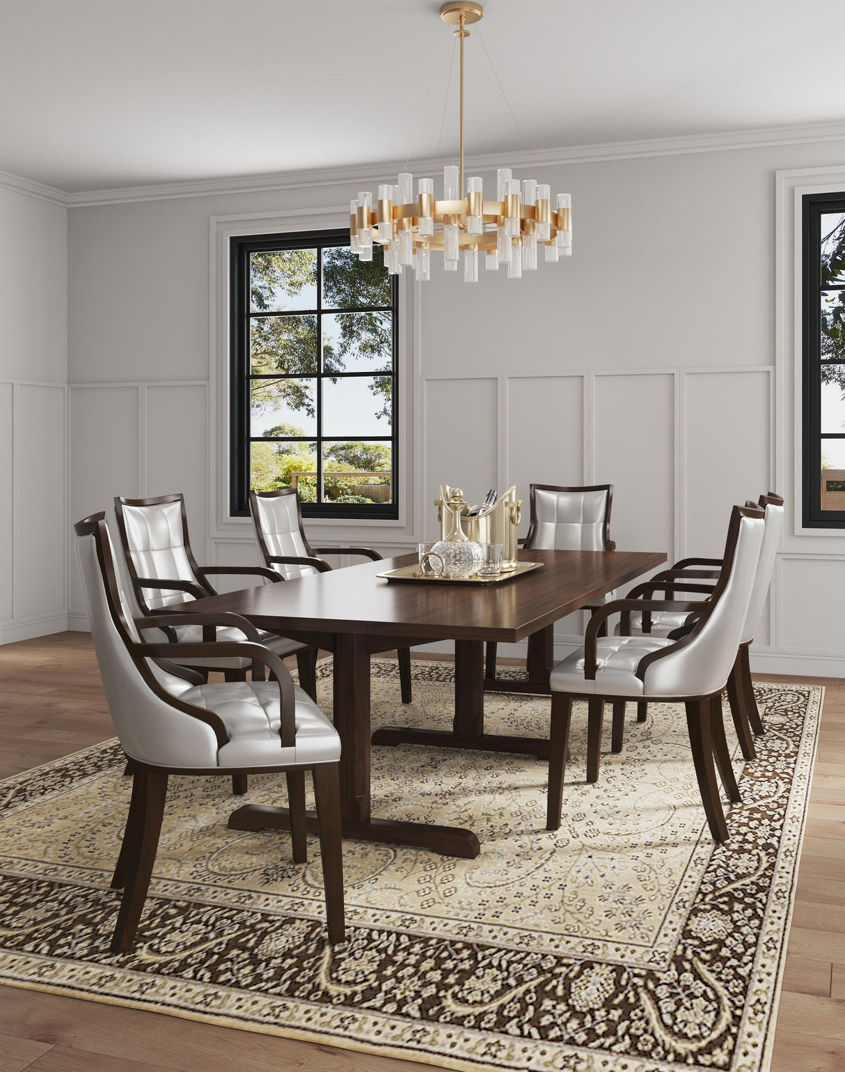Fifth Avenue Faux Leather Dining Armchair in Silver and Walnut by Manhattan Comfort at Eve Furniture