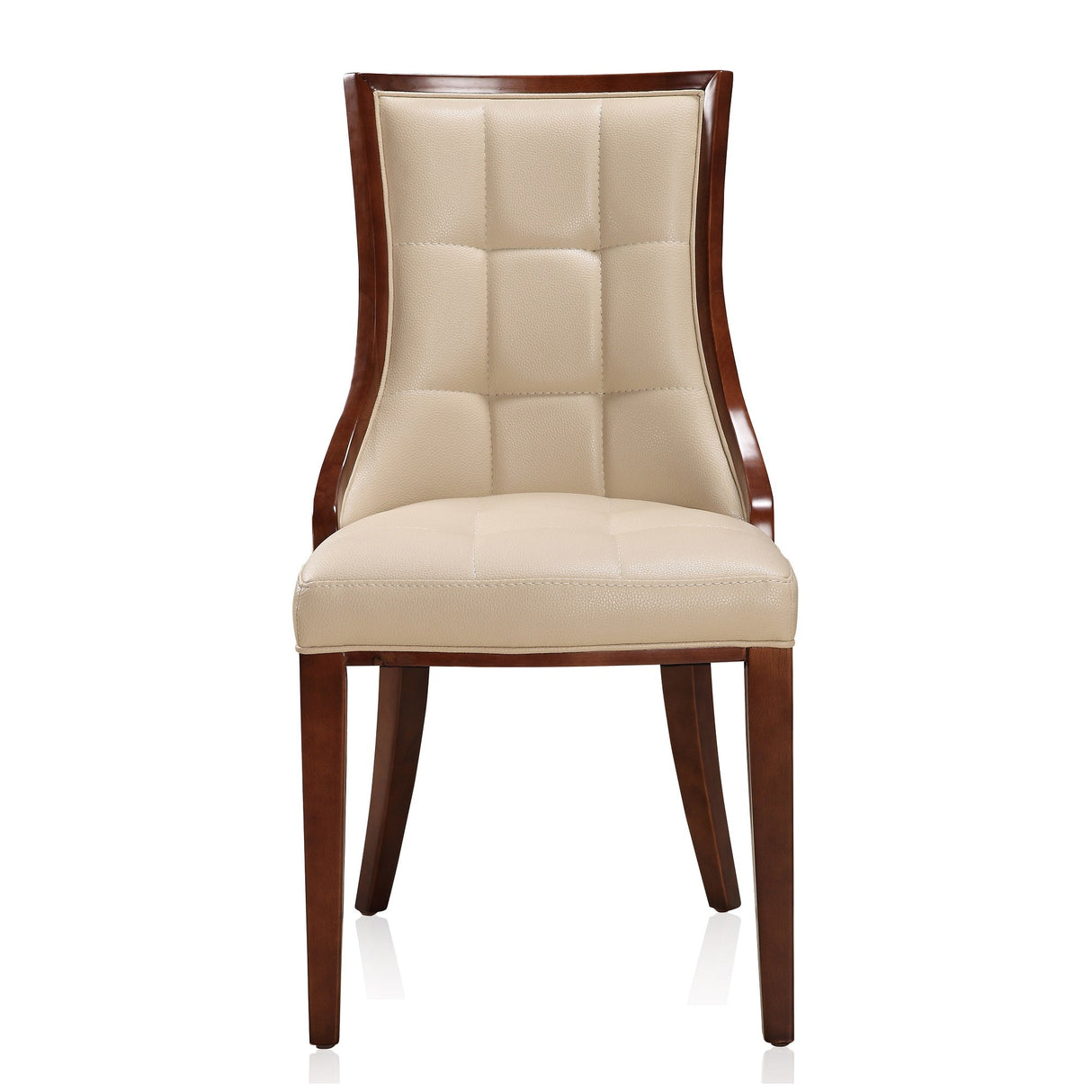 Fifth Avenue Faux Leather Dining Chair (Set of Two) in Cream and Walnut by Manhattan Comfort at Eve Furniture