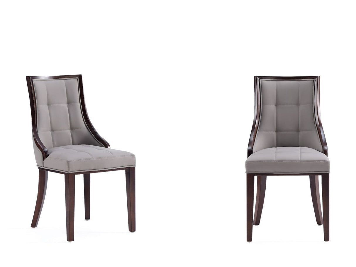 Fifth Avenue Faux Leather Dining Chair (Set of Two) in Grey and Walnut by Manhattan Comfort at Eve Furniture