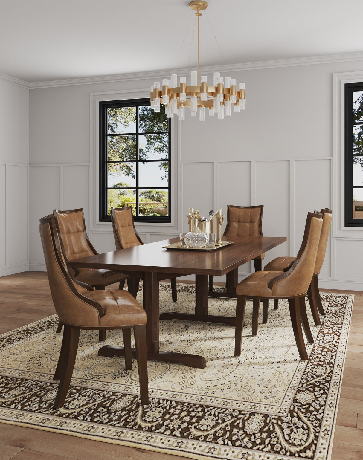 Fifth Avenue Faux Leather Dining Chair (Set of Two) in Saddle and Walnut by Manhattan Comfort at Eve Furniture