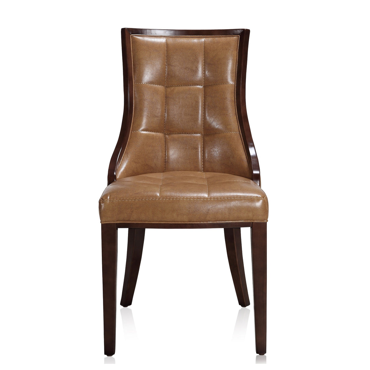 Fifth Avenue Faux Leather Dining Chair (Set of Two) in Saddle and Walnut by Manhattan Comfort at Eve Furniture