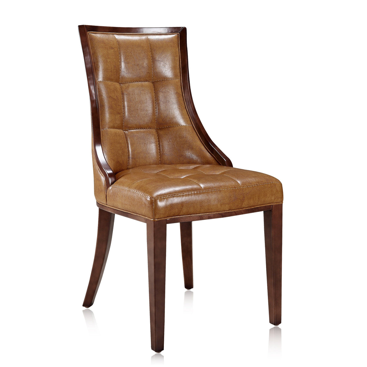 Fifth Avenue Faux Leather Dining Chair (Set of Two) in Saddle and Walnut by Manhattan Comfort at Eve Furniture