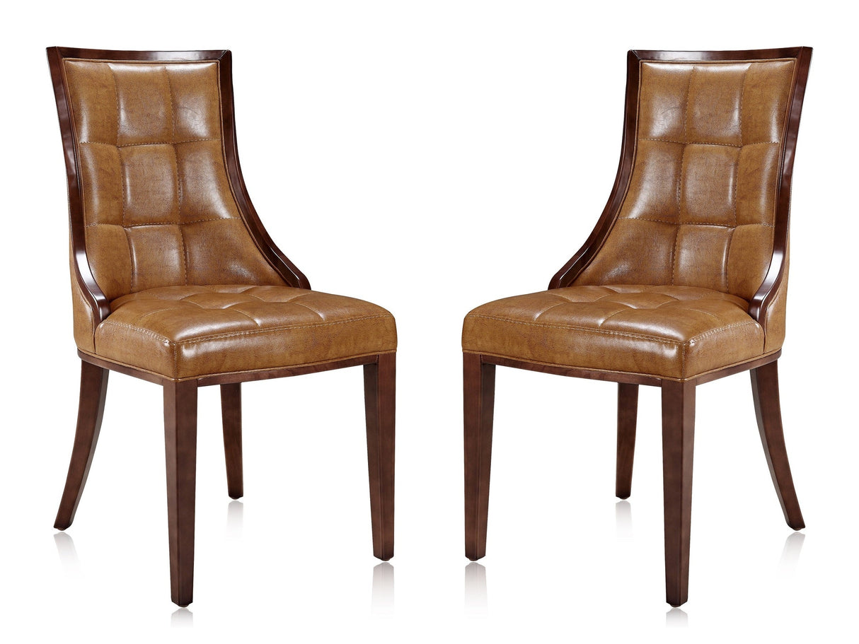 Fifth Avenue Faux Leather Dining Chair (Set of Two) in Saddle and Walnut by Manhattan Comfort at Eve Furniture