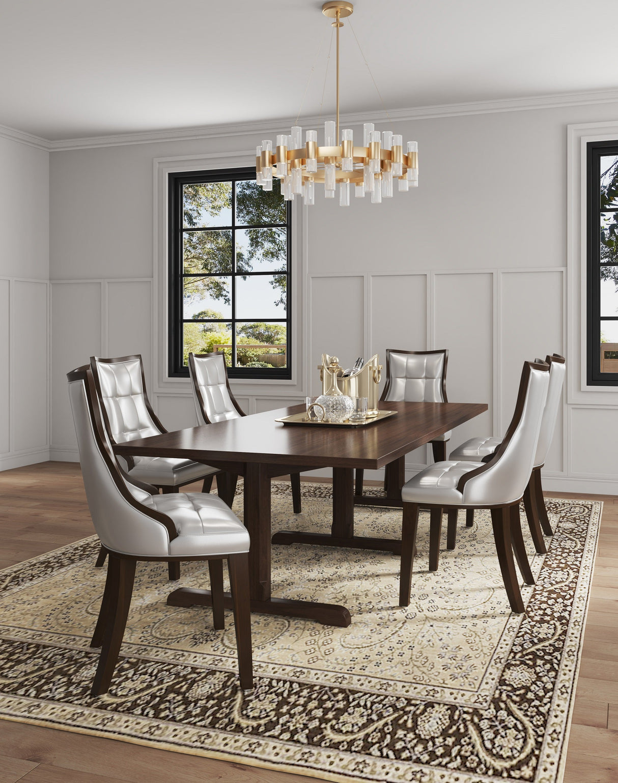 Fifth Avenue Faux Leather Dining Chair (Set of Two) in Silver and Walnut by Manhattan Comfort at Eve Furniture