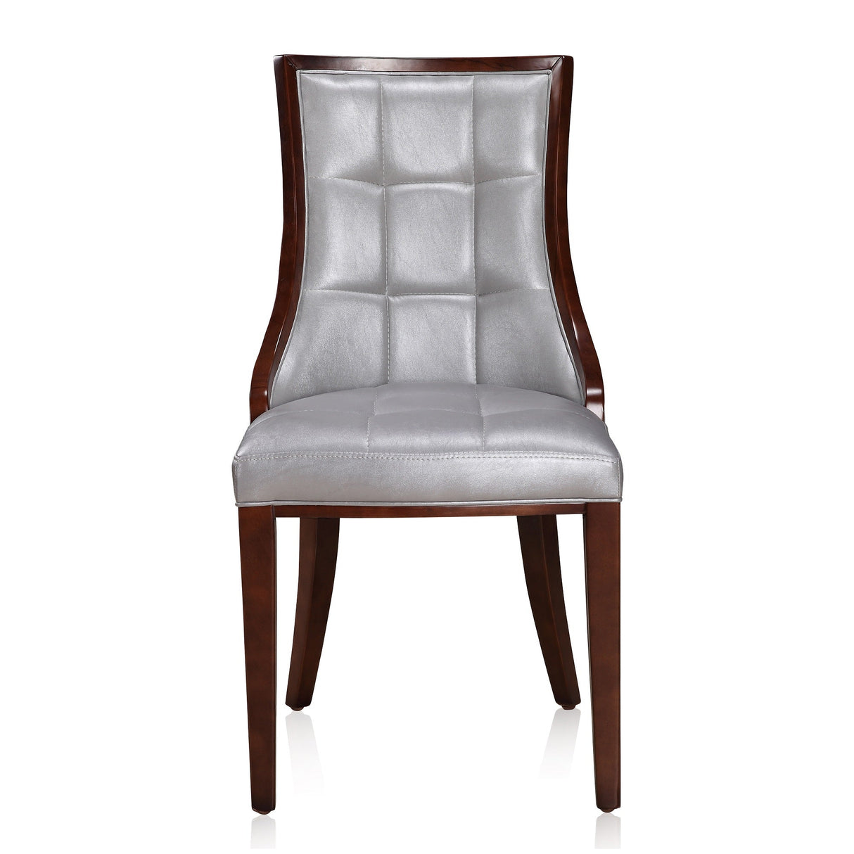 Fifth Avenue Faux Leather Dining Chair (Set of Two) in Silver and Walnut by Manhattan Comfort at Eve Furniture