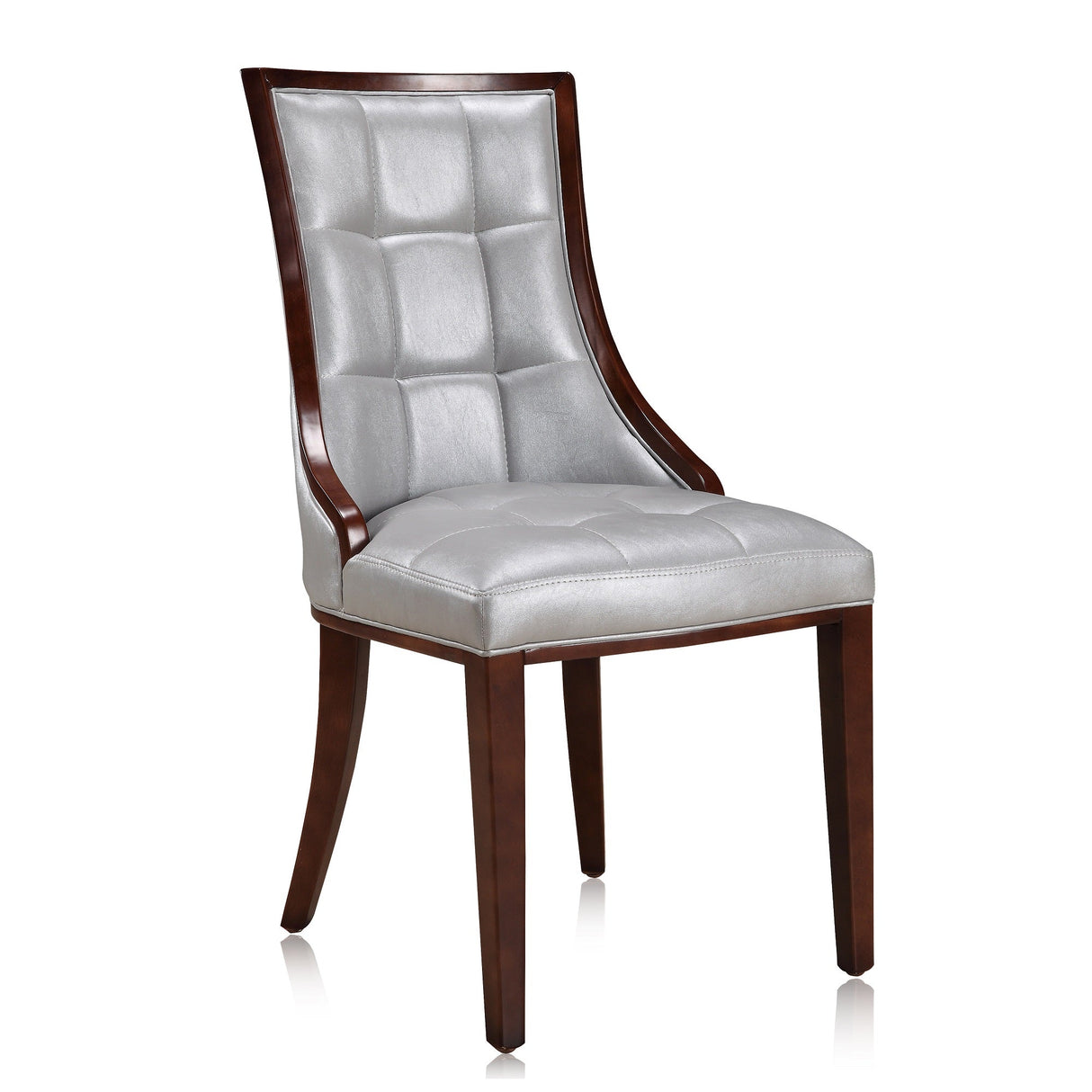 Fifth Avenue Faux Leather Dining Chair (Set of Two) in Silver and Walnut by Manhattan Comfort at Eve Furniture