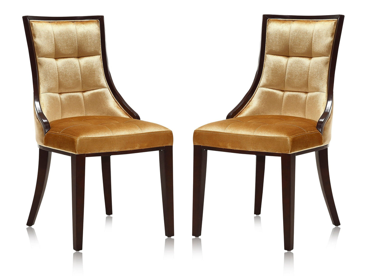 Fifth Avenue Velvet Dining Chair (Set of Two) in Antique Gold and Walnut by Manhattan Comfort at Eve Furniture