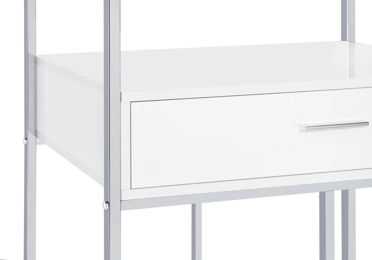 Figueroa White High Gloss and Chrome 5-shelf Wine Cabinet with Storage Drawer by Coaster at Eve Furniture