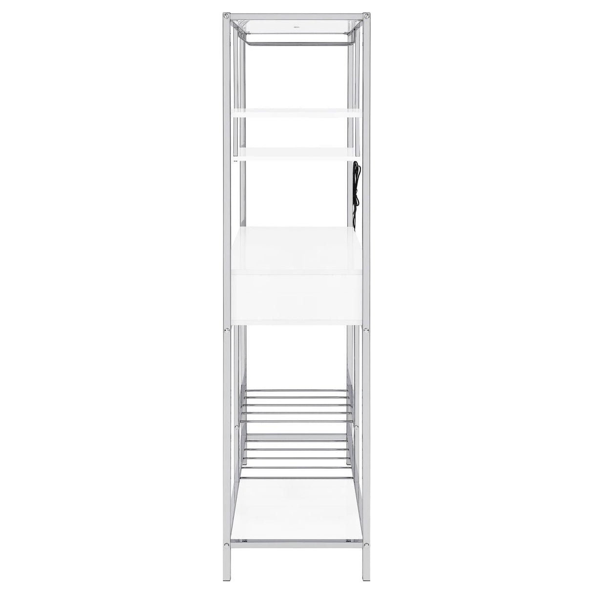 Figueroa White High Gloss and Chrome 5-shelf Wine Cabinet with Storage Drawer by Coaster at Eve Furniture