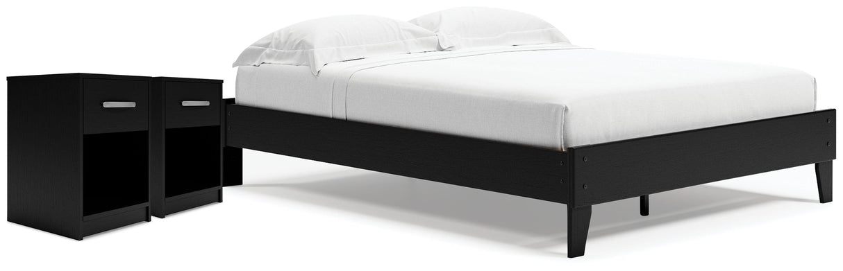 Finch Queen Platform Bed with 2 Nightstands in Black by Ashley at Eve Furniture