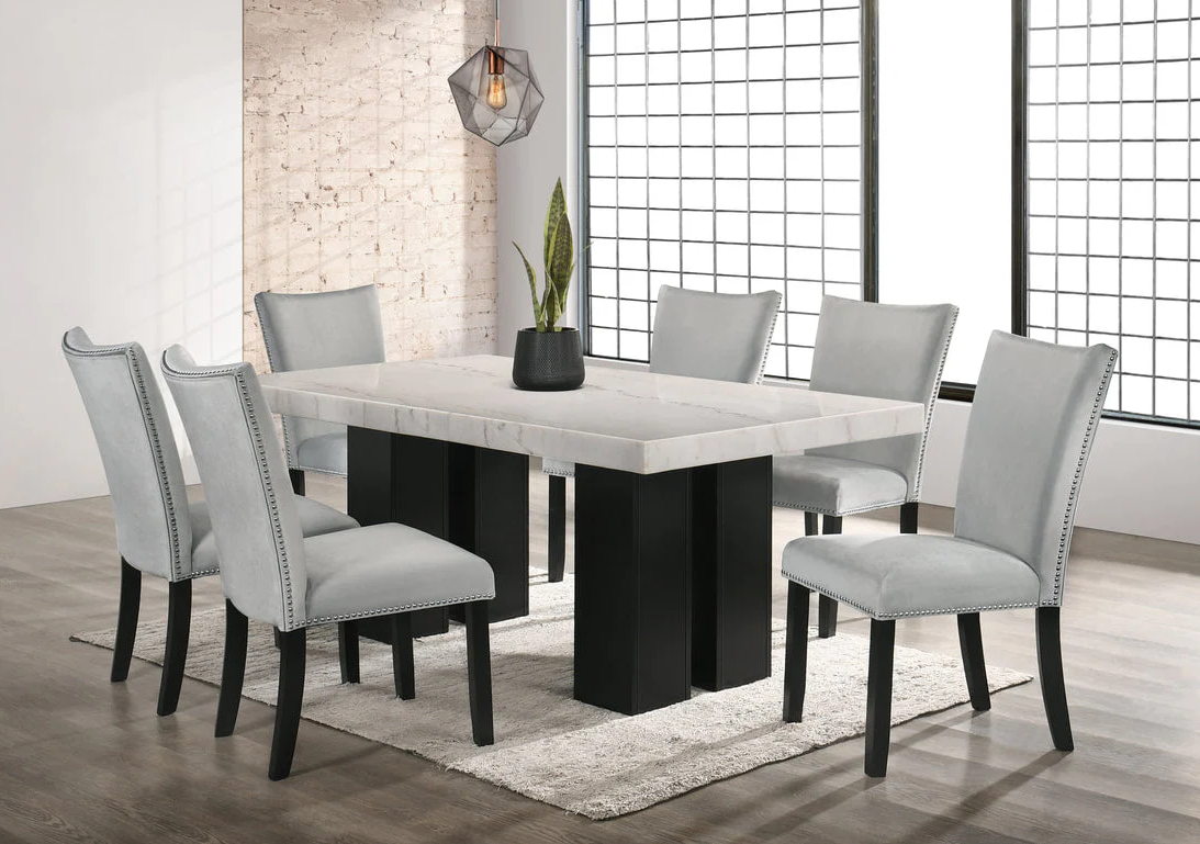 Finland Gray Genuine Marble 7-Piece Dining Set by Happy Homes at Eve Furniture