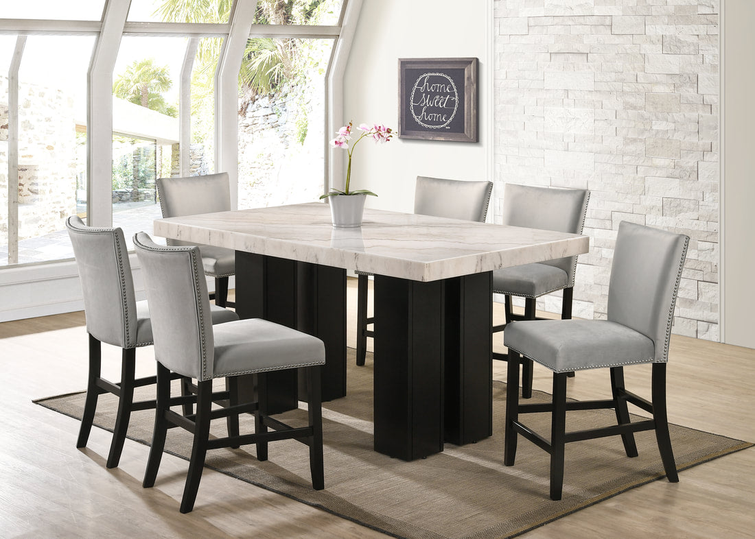 Finley Gray Genuine Marble 7-Piece Counter Height Dining Set by Happy Homes at Eve Furniture