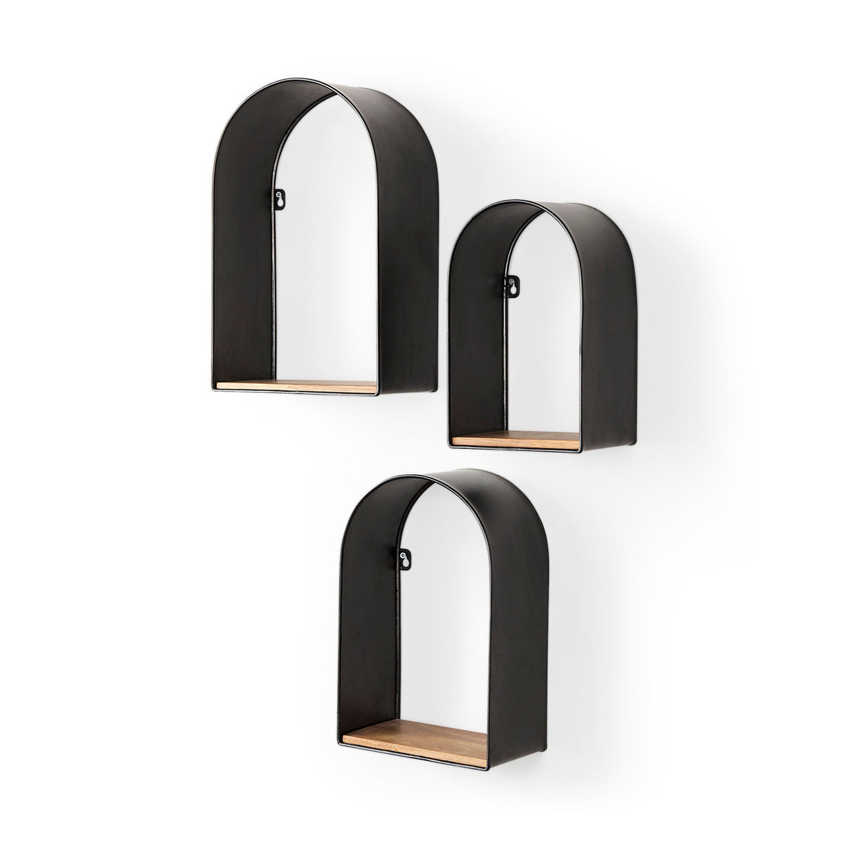 Finley Set of 3 Black Metal W/Wood Wall Shelves by Mercana at Eve Furniture