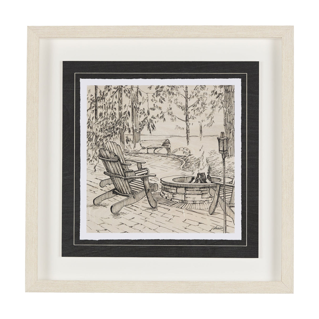 Fireside III by Mercana Studio a Hand Embellished Textured Framed Art Print Matted under Glass by Mercana at Eve Furniture