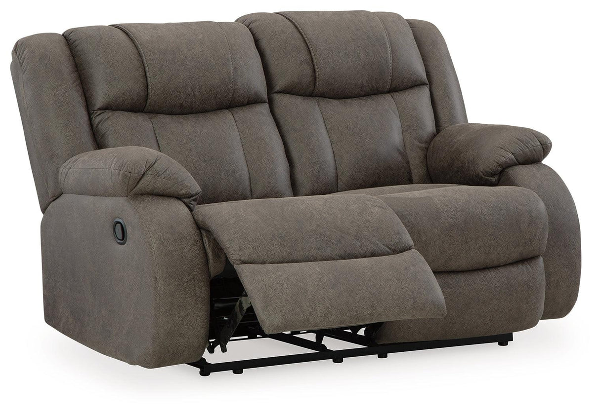 First Base Gunmetal Manual Reclining Loveseat by Ashley at Eve Furniture