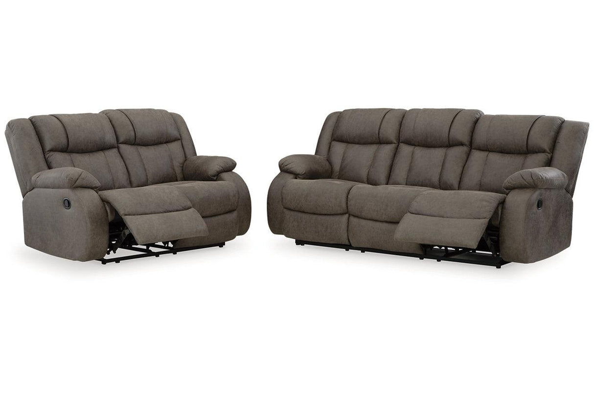First Base Gunmetal Manual Reclining Sofa and Loveseat by Ashley at Eve Furniture