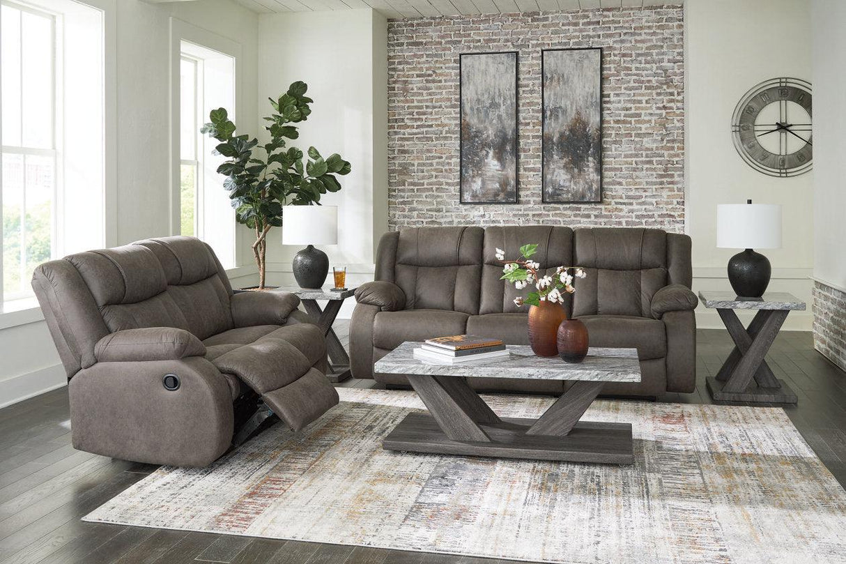 First Base Gunmetal Manual Reclining Sofa and Loveseat by Ashley at Eve Furniture