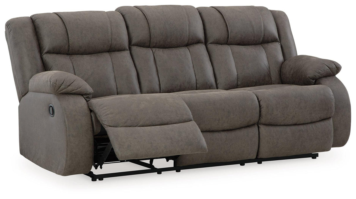 First Base Gunmetal Manual Reclining Sofa by Ashley at Eve Furniture