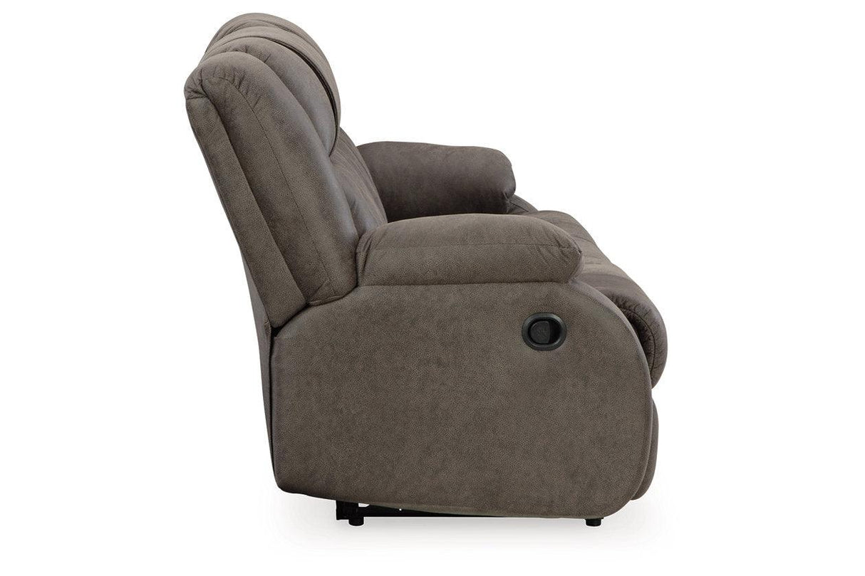 First Base Gunmetal Reclining Sofa, Loveseat and Recliner by Ashley at Eve Furniture