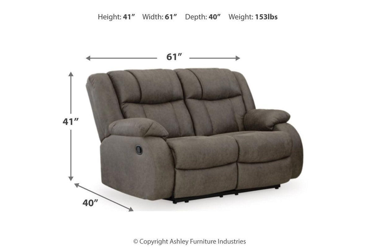 First Base Gunmetal Reclining Sofa, Loveseat and Recliner by Ashley at Eve Furniture