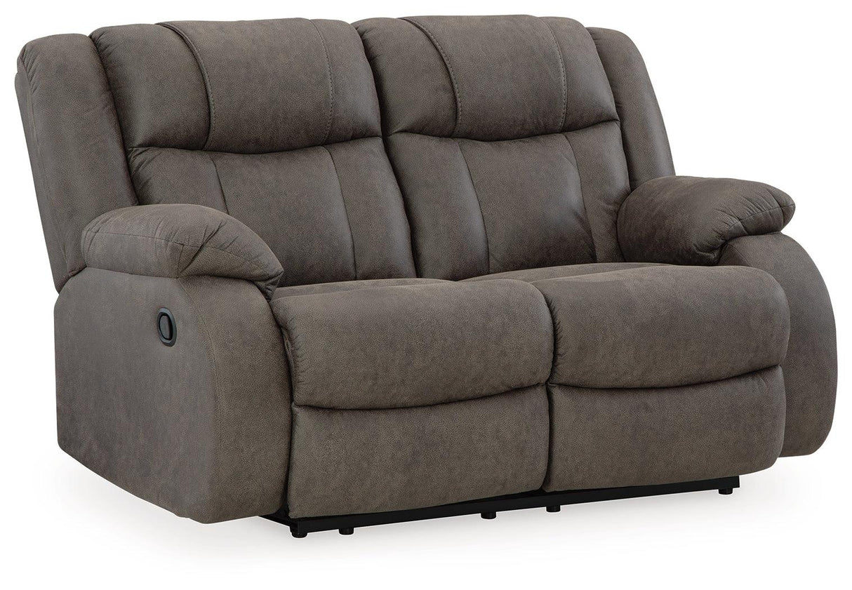 First Base Gunmetal Manual Reclining Loveseat by Ashley at Eve Furniture