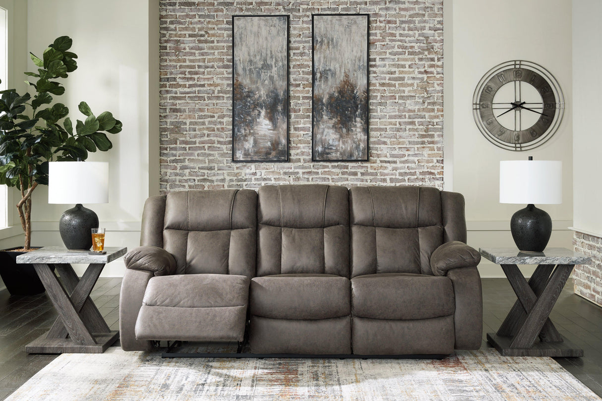 First Base Gunmetal Manual Reclining Sofa by Ashley at Eve Furniture