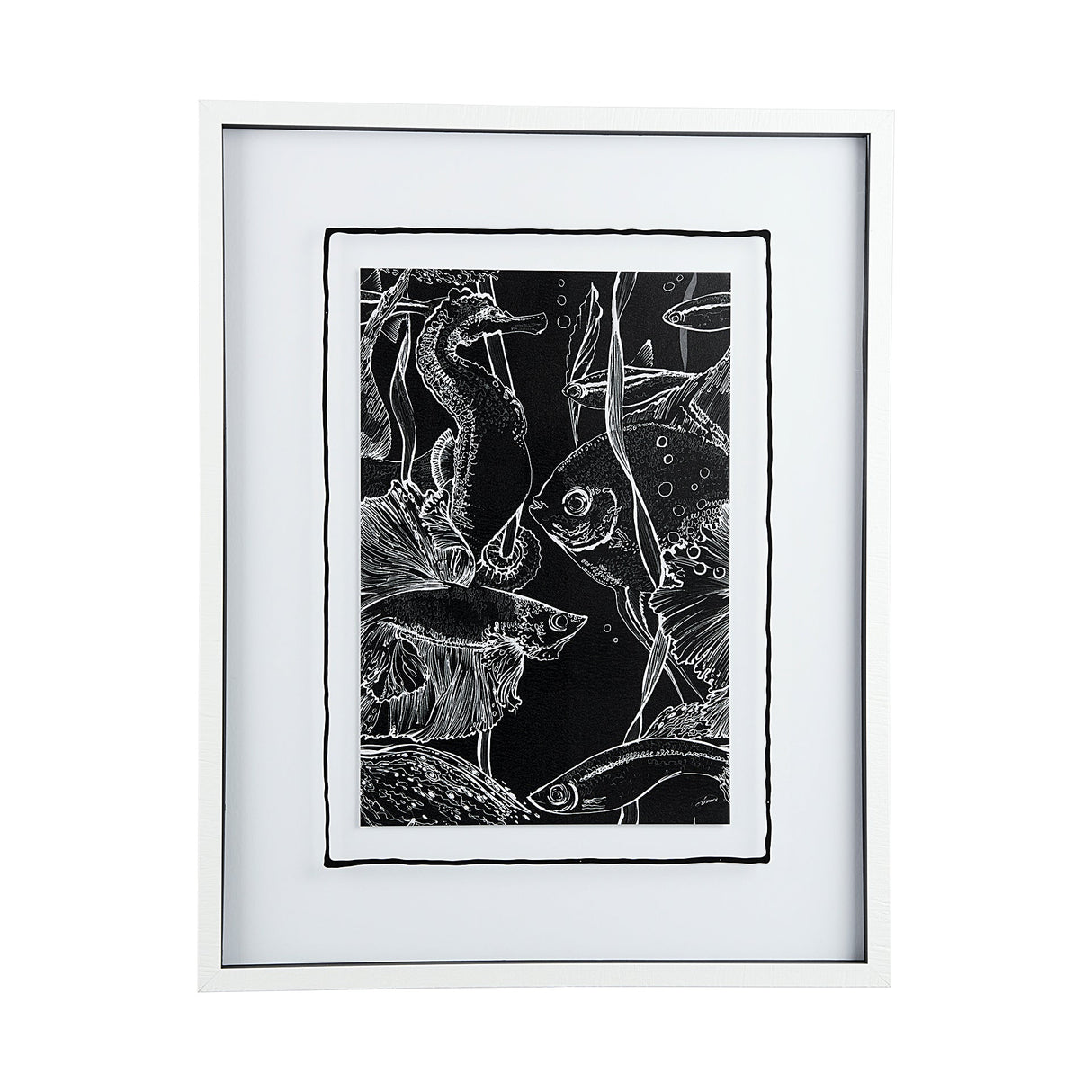 Fish Black by Mercana Studio a Hand Embellished Textured Framed Art Print Matted under Glass by Mercana at Eve Furniture