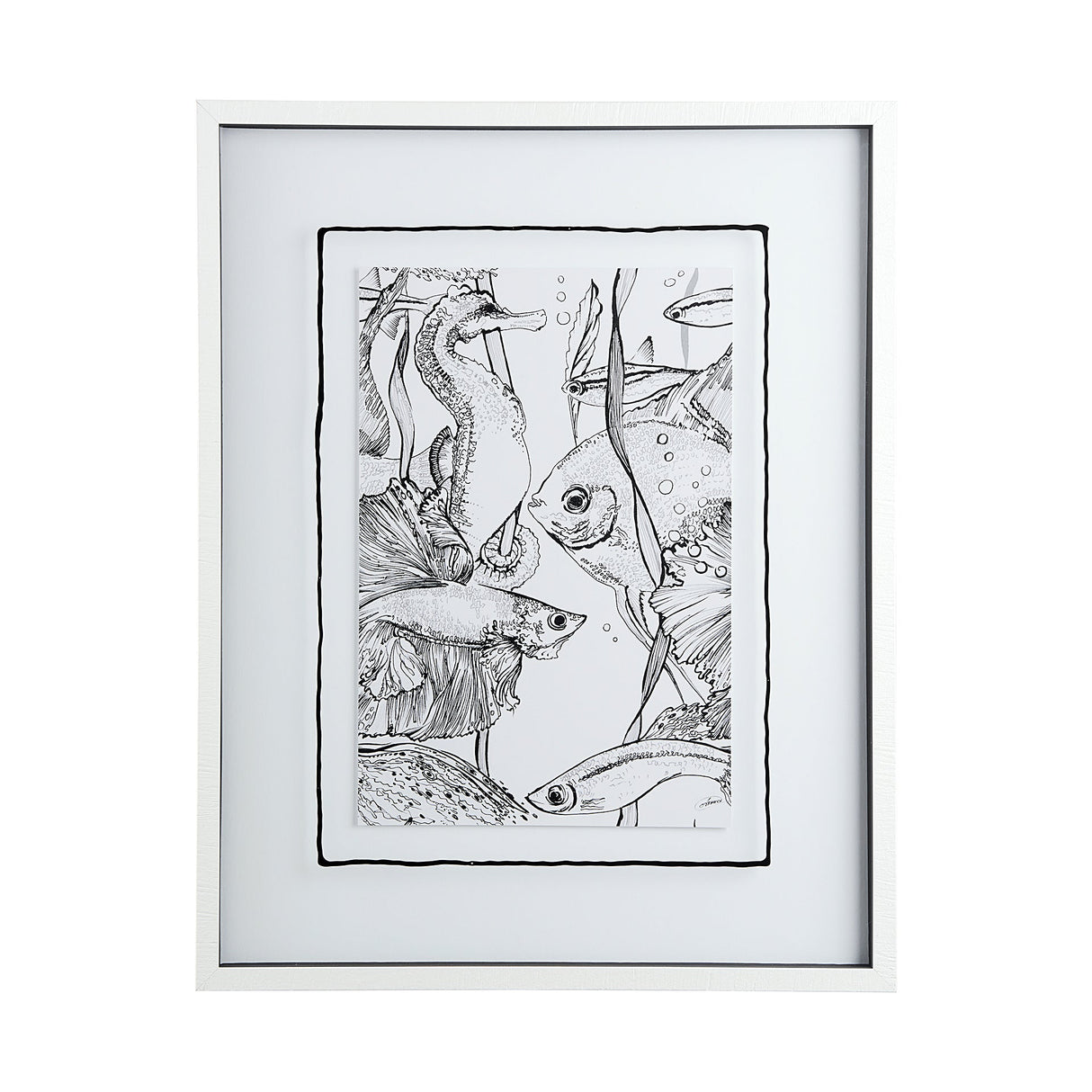 Fish White by Mercana Studio a Hand Embellished Textured Framed Art Print Matted under Glass by Mercana at Eve Furniture