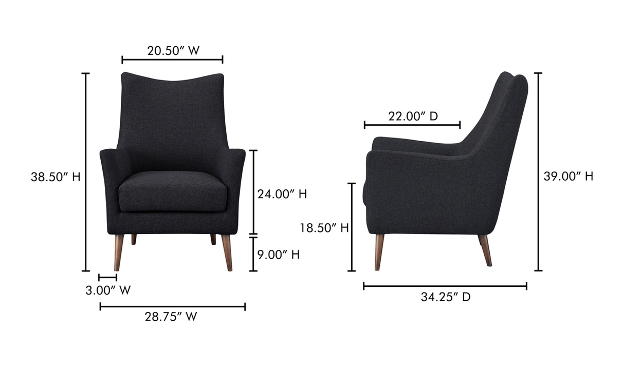 Fisher Armchair Wool Blend Charcoal by Moe's Home at Eve Furniture