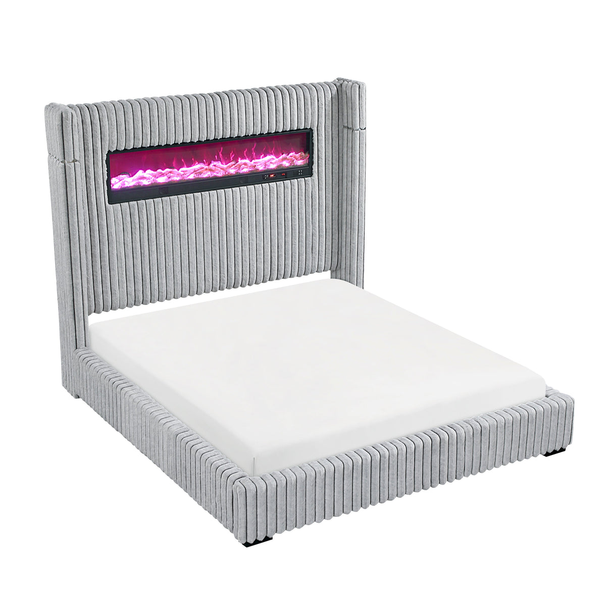 Fitzroy Gray Upholstered California King Bed with Fireplace by Homelegance at Eve Furniture