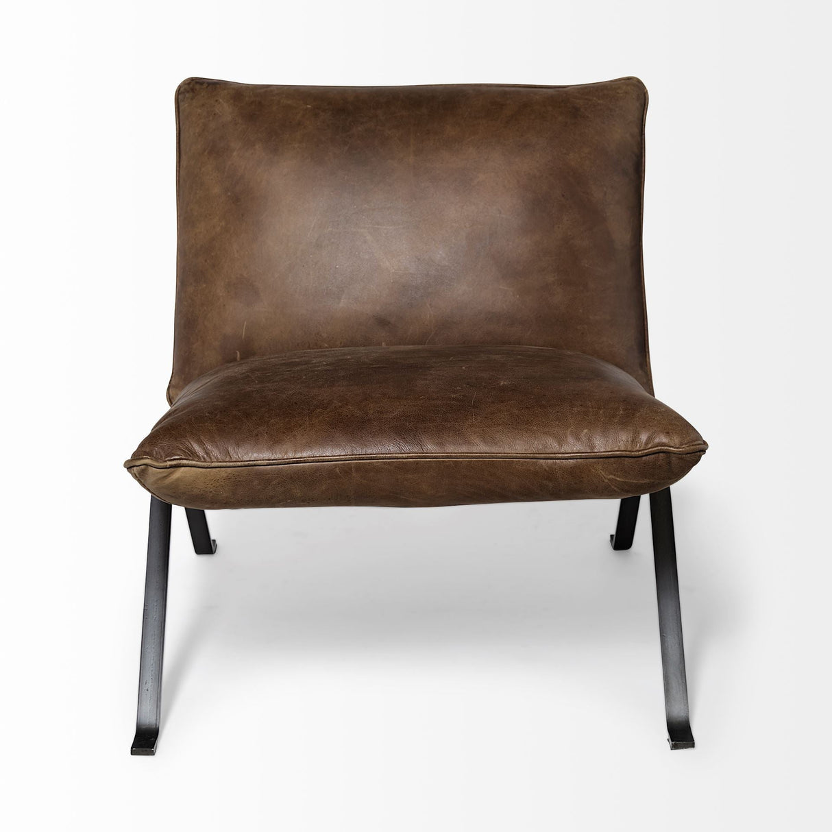 Flavelle I Brown Leather Cushion Seat and Solid Iron Base Accent Chair by Mercana at Eve Furniture