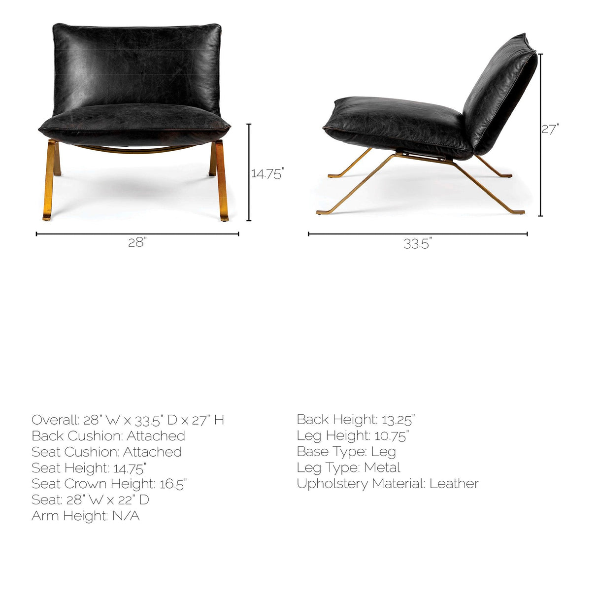 Flavelle II Black Leather Cushion Seat and Solid Iron Base Accent Chair by Mercana at Eve Furniture