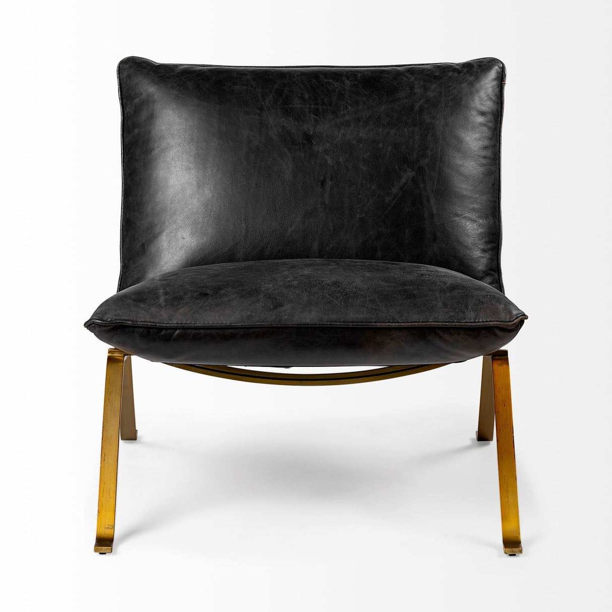 Flavelle II Black Leather Cushion Seat and Solid Iron Base Accent Chair by Mercana at Eve Furniture