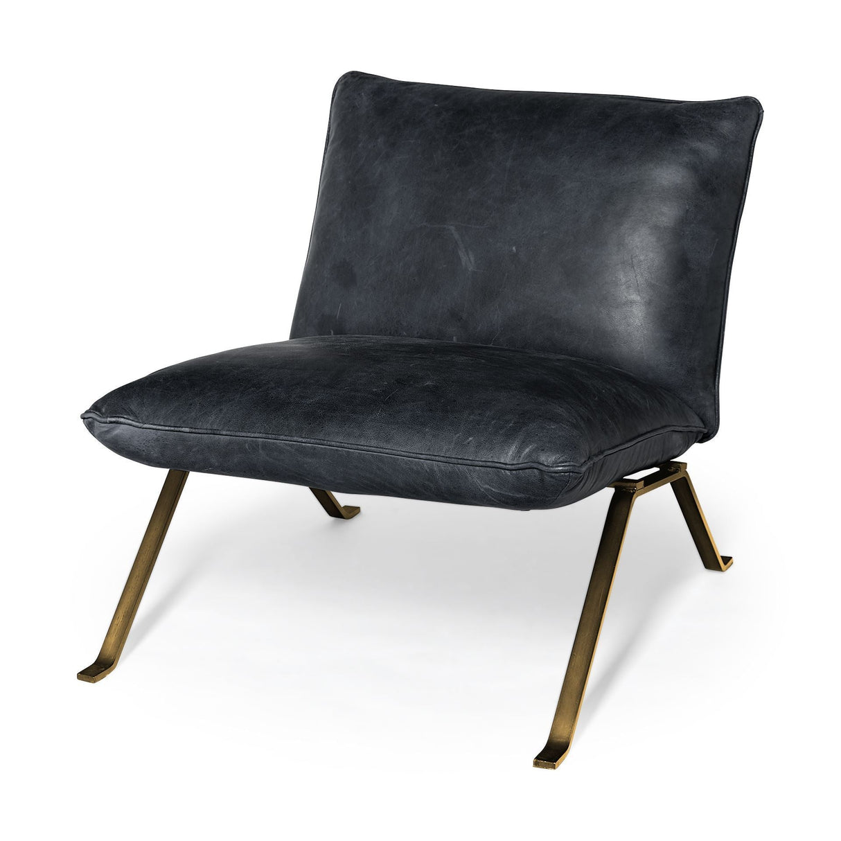 Flavelle II Black Leather Cushion Seat and Solid Iron Base Accent Chair by Mercana at Eve Furniture