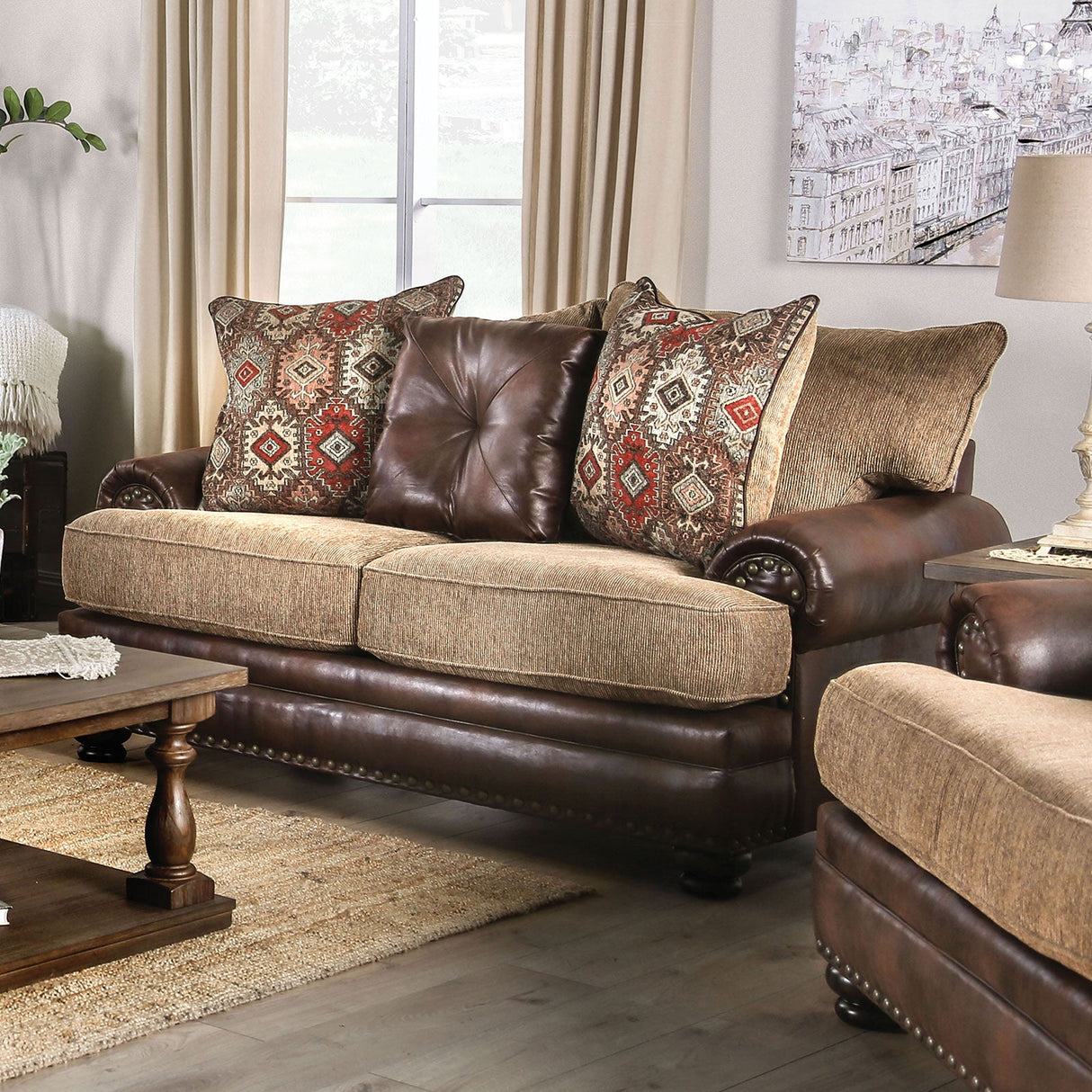 Fletcher Brown/Tan Sofa & Loveseat by Furniture of America at Eve Furniture