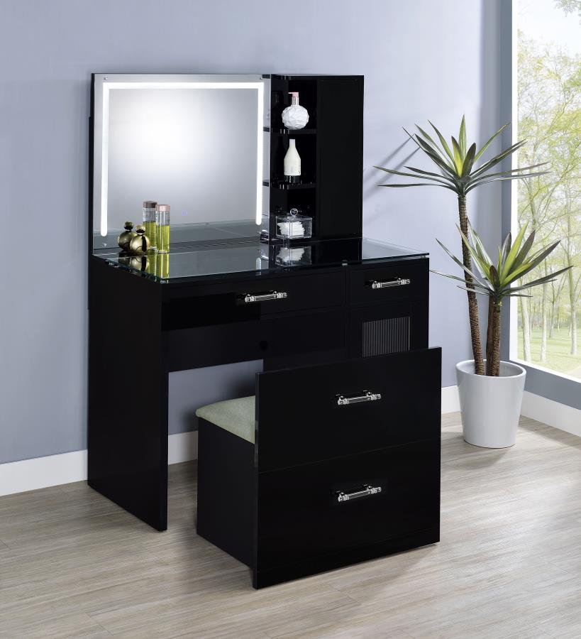 Flora Black High Gloss 2-drawer Vanity Set with LED Mirror
