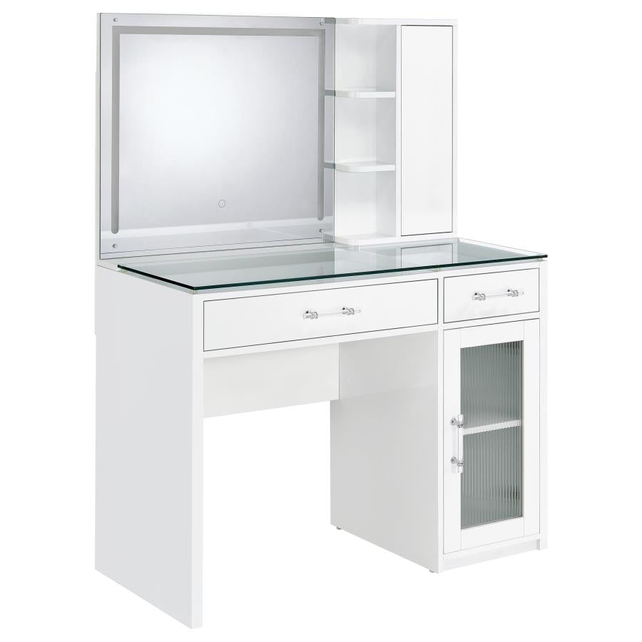 Flora White High Gloss 2-drawer Vanity Set with LED Mirror