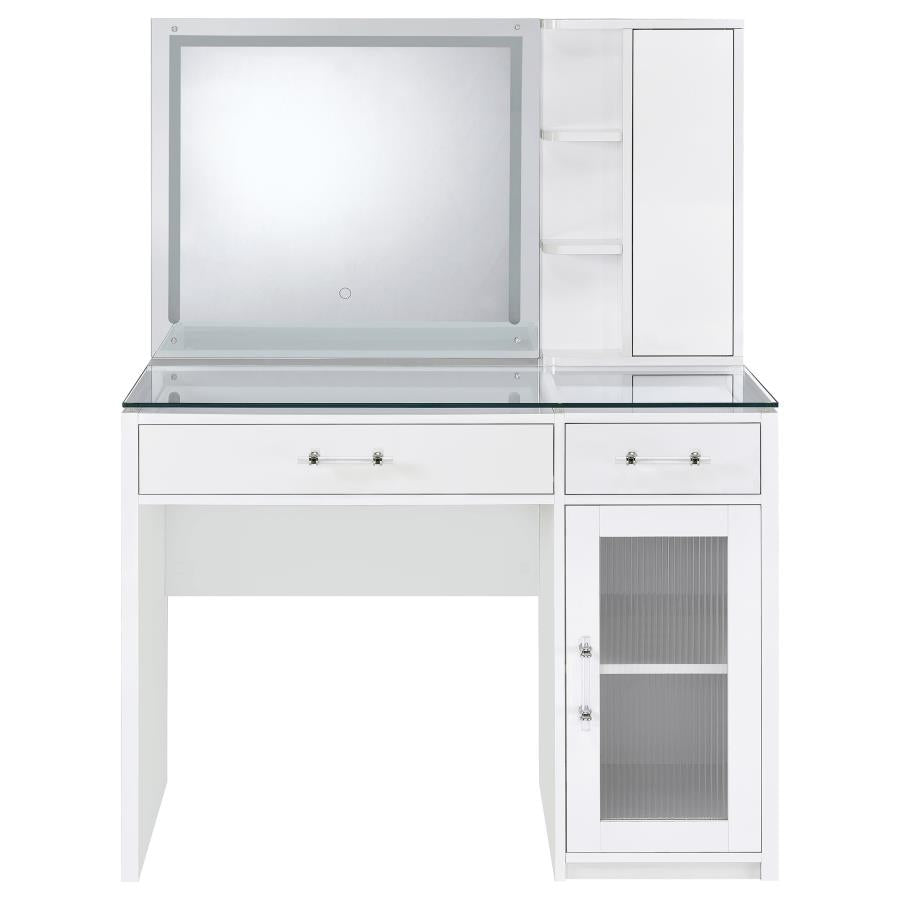Flora White High Gloss 2-drawer Vanity Set with LED Mirror