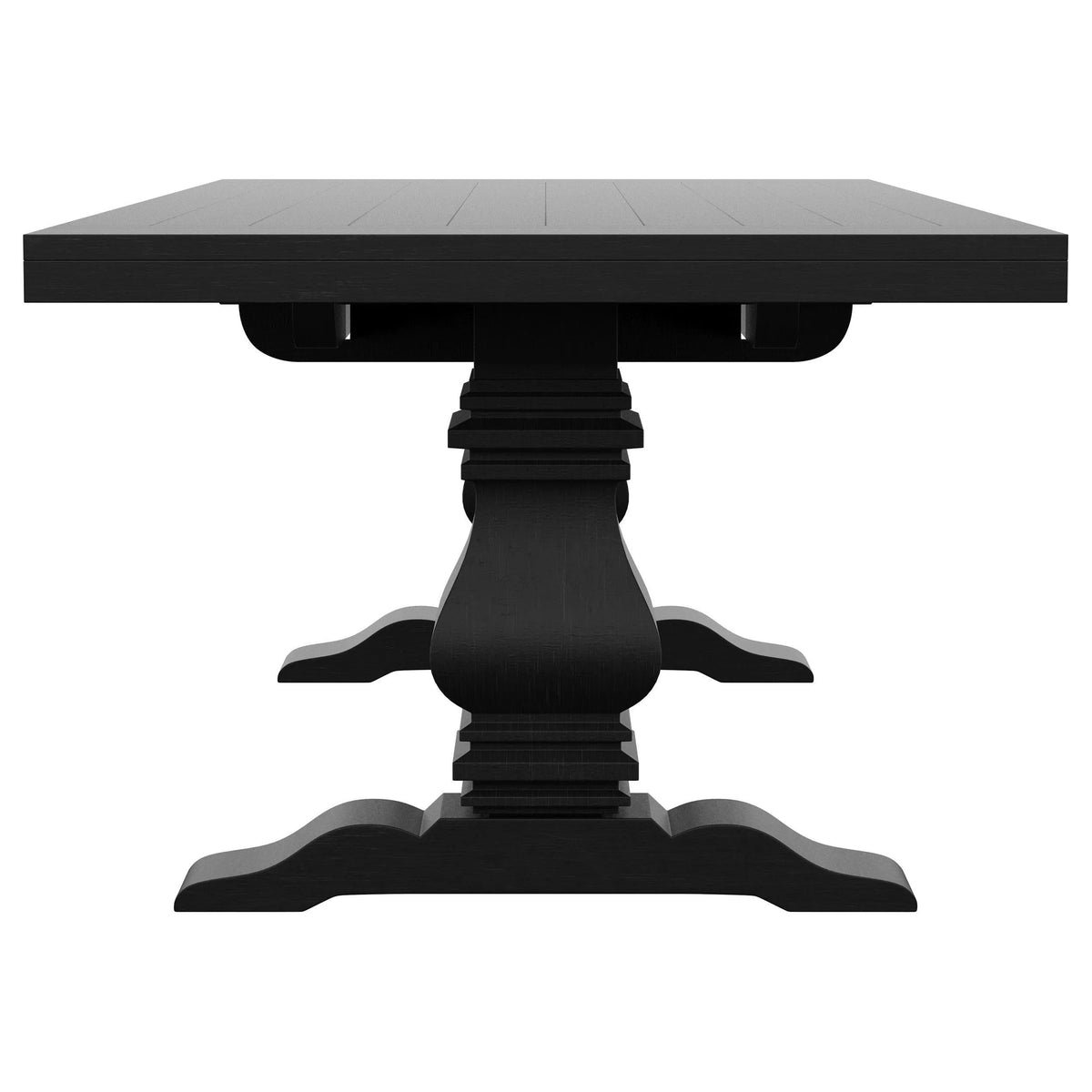 Florence Antique Black Rectangular Planked Wood Top Pedestal Dining Table by Coaster at Eve Furniture