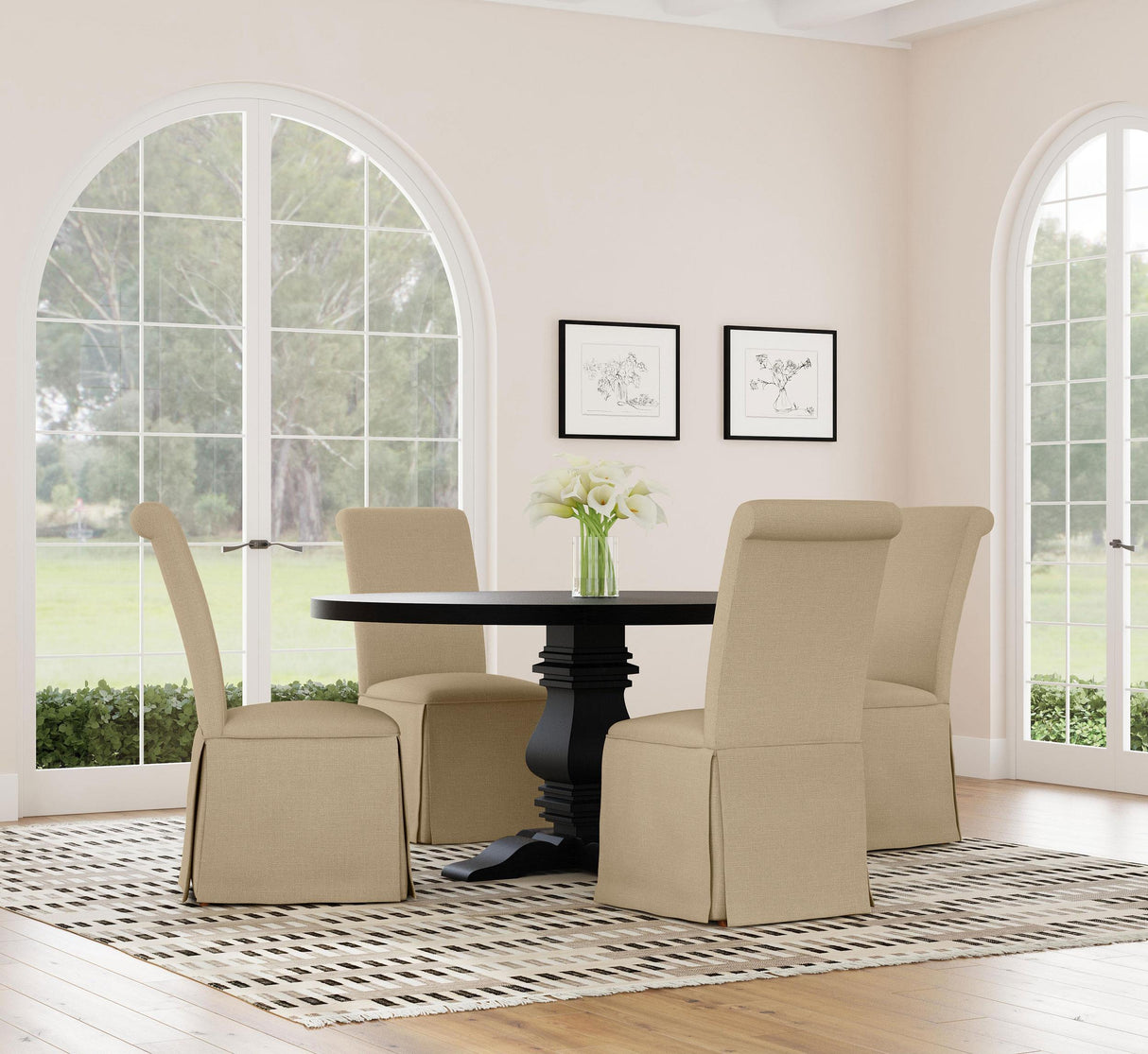 Florence Antique Black Round Pedestal Dining Table with Planked Wood Top by Coaster at Eve Furniture