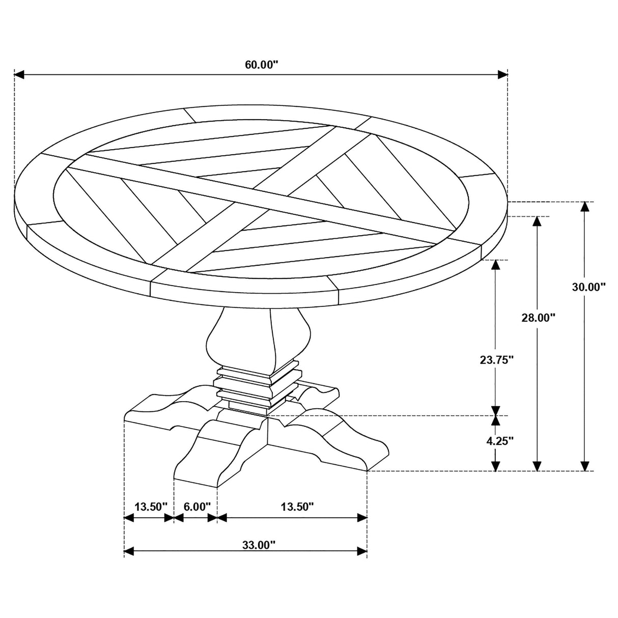 Florence Antique Black Round Pedestal Dining Table with Planked Wood Top by Coaster at Eve Furniture