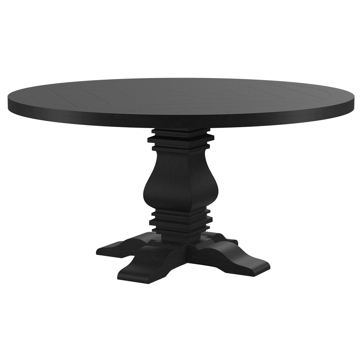 Florence Antique Black Round Pedestal Dining Table with Planked Wood Top by Coaster at Eve Furniture