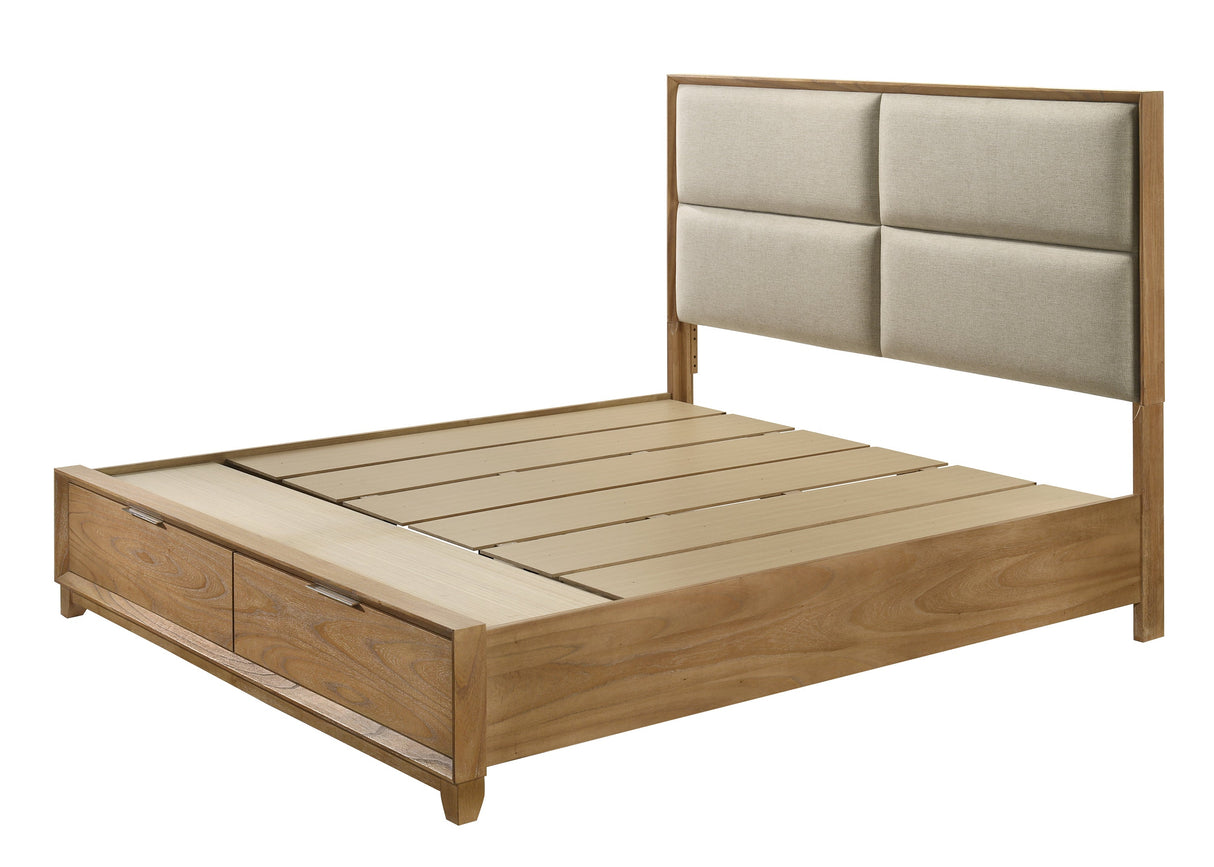 Florian Natural King Upholstered Storage Platform Bed by Crown Mark at Eve Furniture