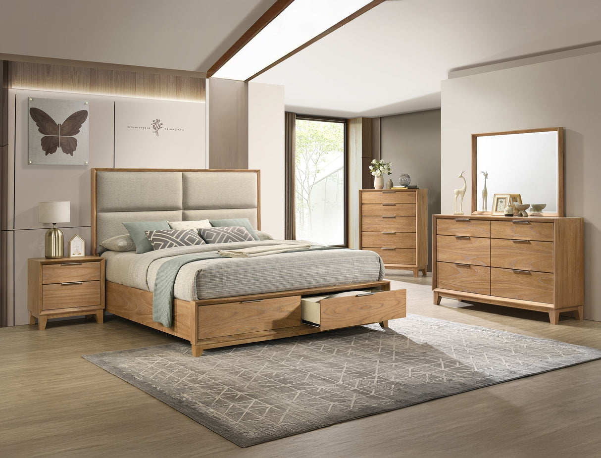 Florian Natural Queen Upholstered Storage Platform Bed by Crown Mark at Eve Furniture
