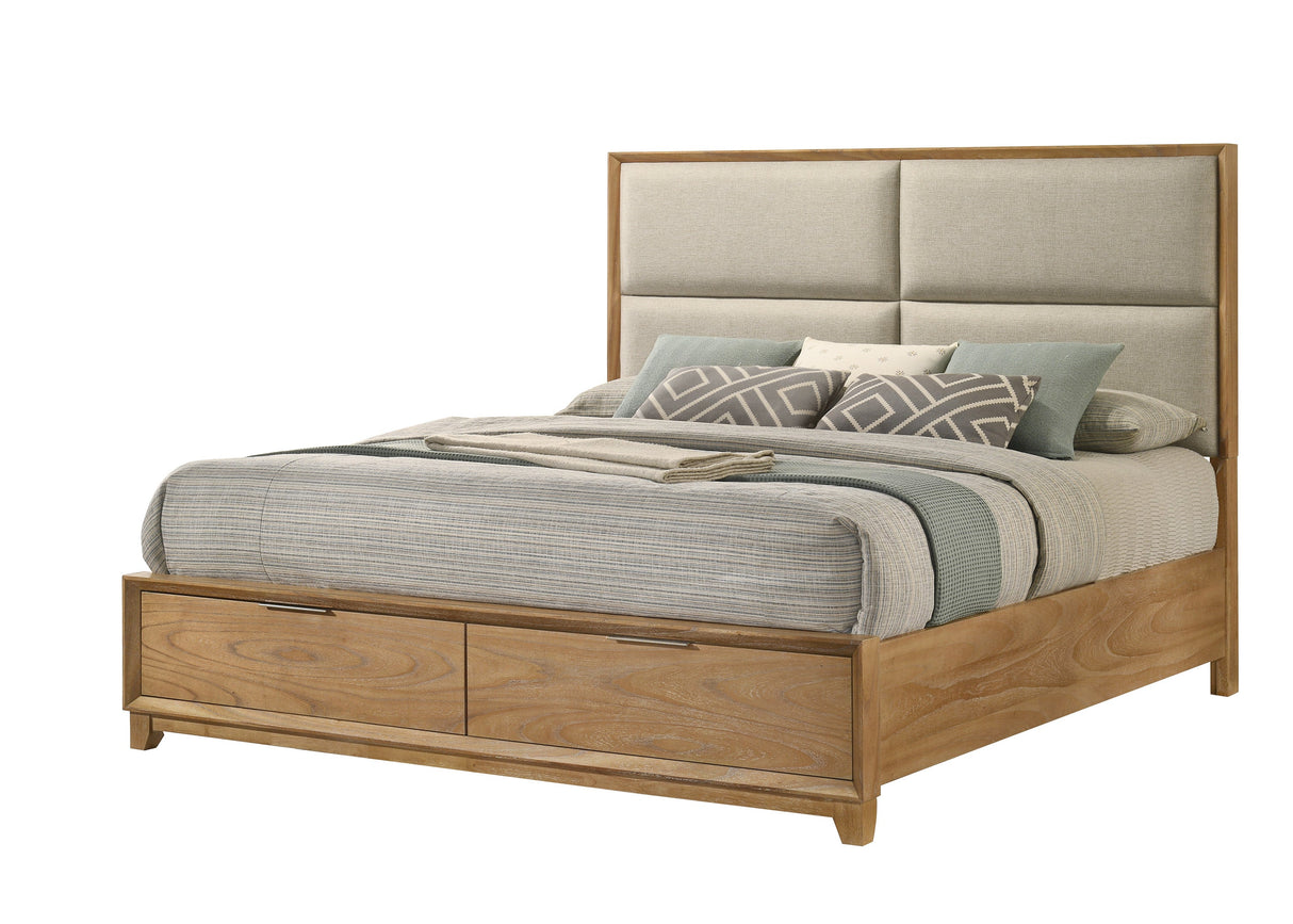 Florian Natural Queen Upholstered Storage Platform Bed by Crown Mark at Eve Furniture