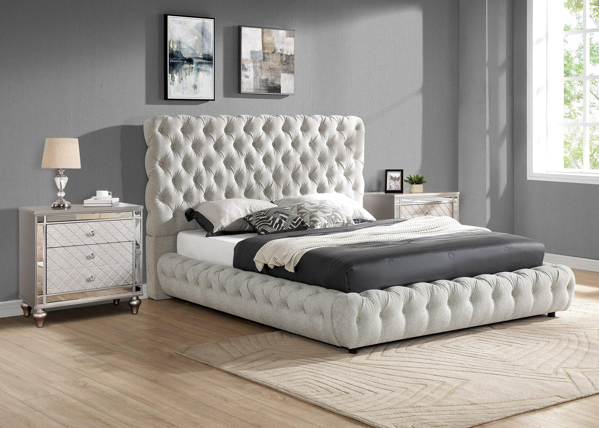Flory Dove King Upholstered Platform Bed by Crown Mark at Eve Furniture