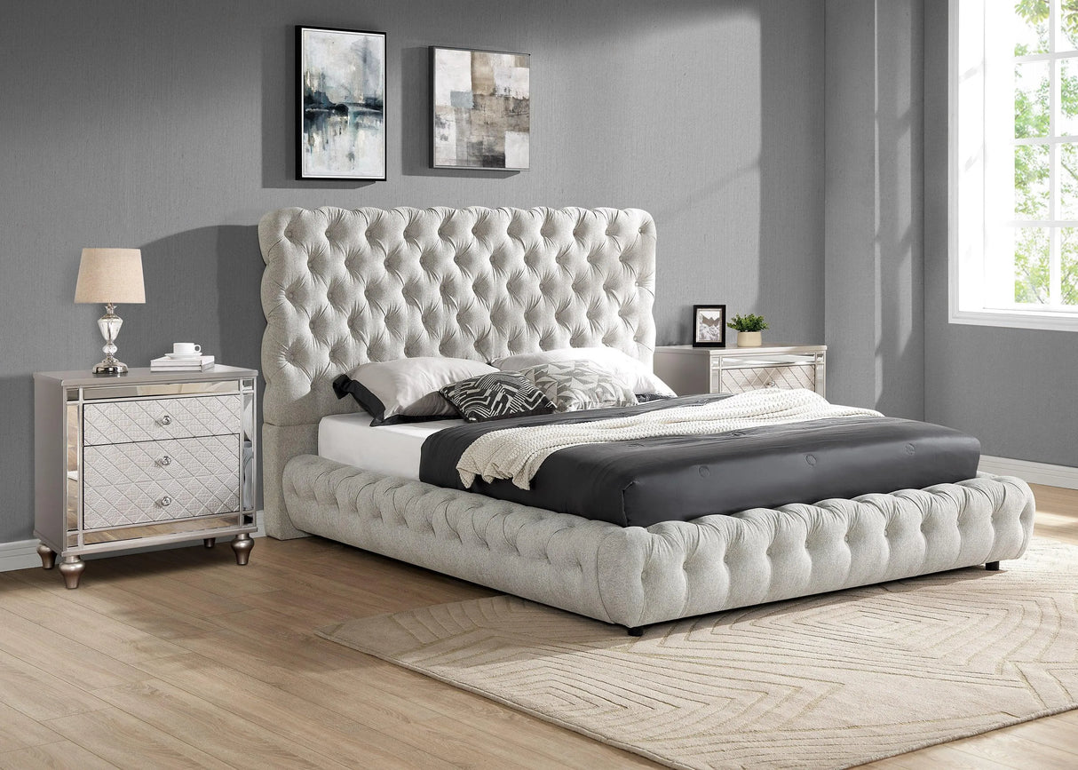 Flory Dove Queen Upholstered Platform Bed by Crown Mark at Eve Furniture