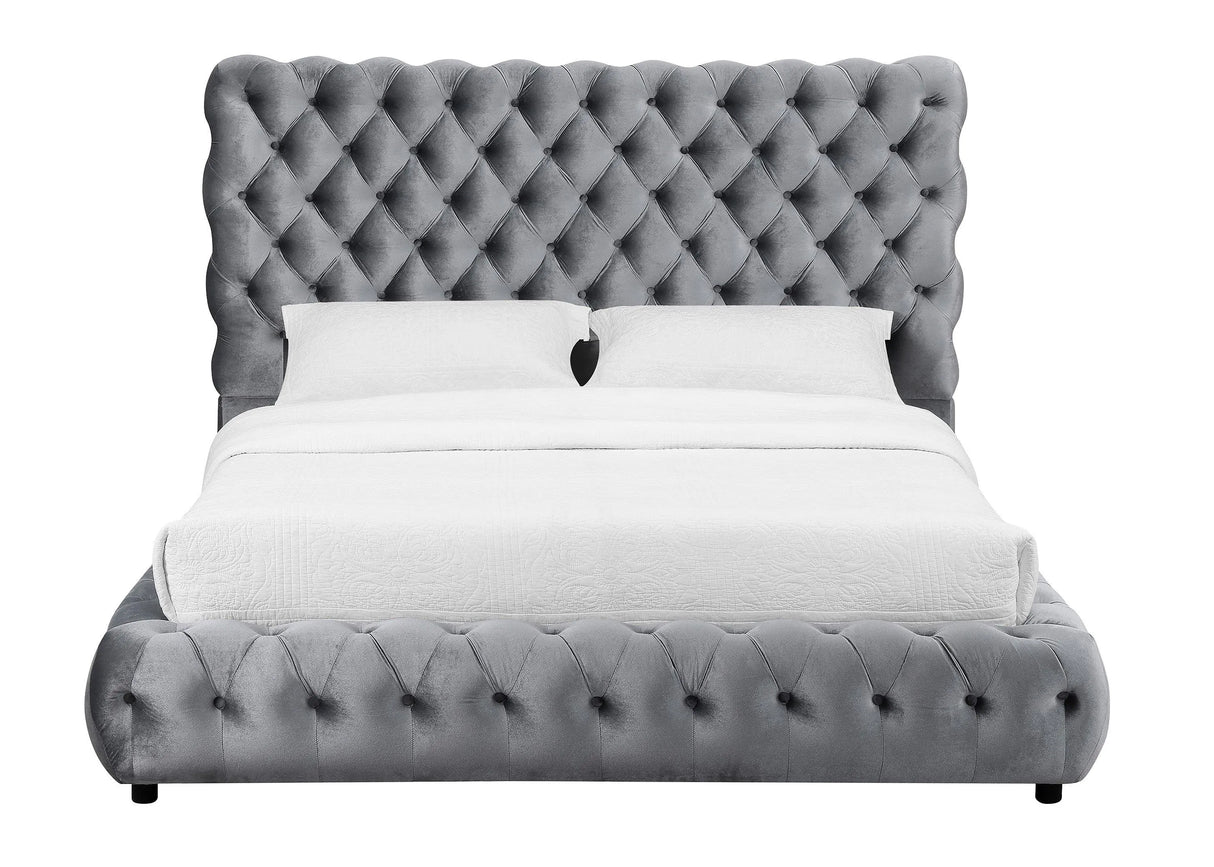 Flory Gray Queen Upholstered Platform Bed by Crown Mark at Eve Furniture